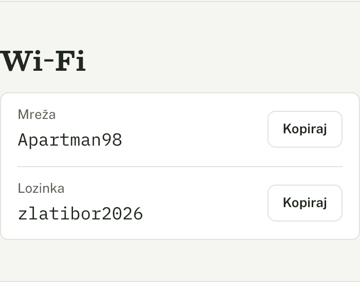 Wi-Fi sekcija sa dugmadima za kopiranje